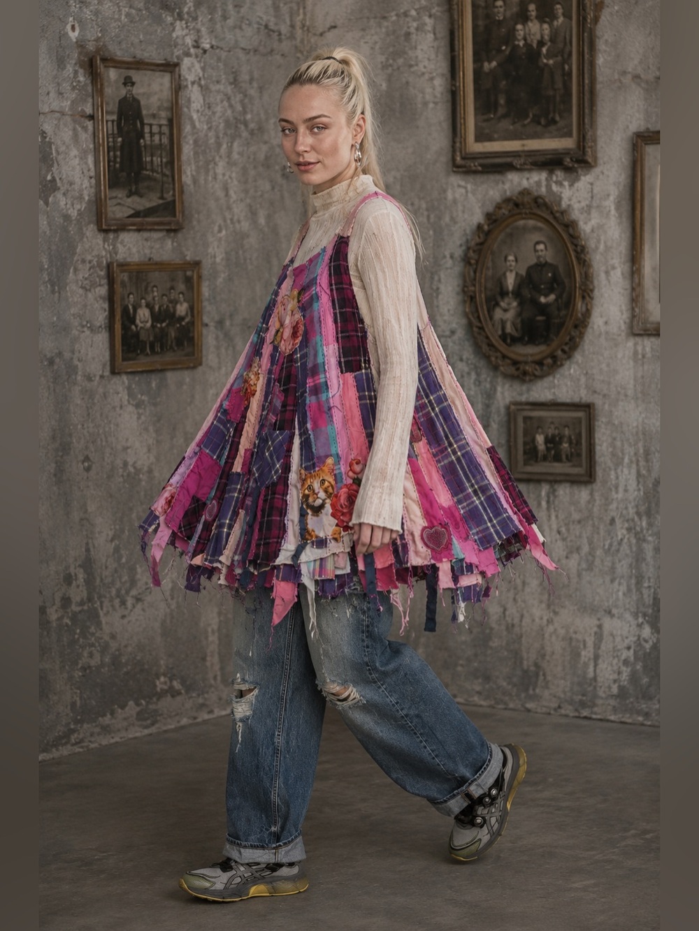 Hand Crafted Patchwork Tank Dress in Pink, Purple, Blue